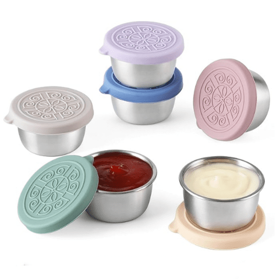 Salad Dressing To Go Containers, Small Stainless Steel Sauce Cups With Leakproof Silicone Lids, For Lunch Boxes, Picnics and Travel
