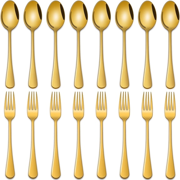 Salad Forks And Teaspoon,6.7 Inches Stainless Steel Dessert Spoons And Forks,Set Of 16 Dishwasher Safe Silverware Fork And Spoon For Home,Restaurant