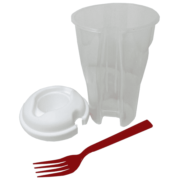 Salad To Go Container in Red, Clear Ergonomic Tumbler with Pop On Lid, Includes Fork and Dressing Container, Ideal for Salads, Smoothies, Yogurt Parfaits, Meal Prep, Work, Travel