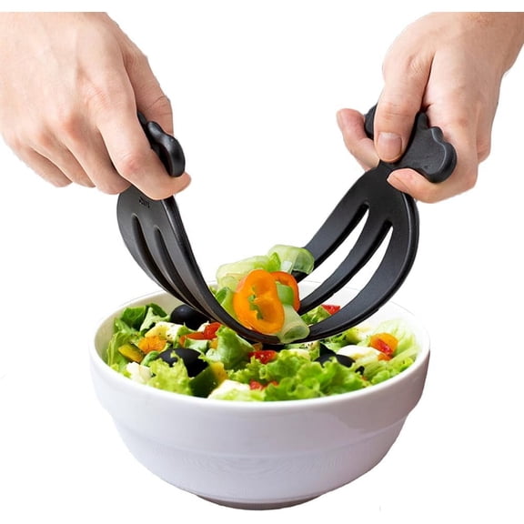 Salad Hands 2 Pack Plastic Mixer Servers Claw for Tossing and Serving Salad, Pasta, Buffets, Fruit Humanized Design Curved Handle Food Mixing Tools Kitchen Gadget (Black)