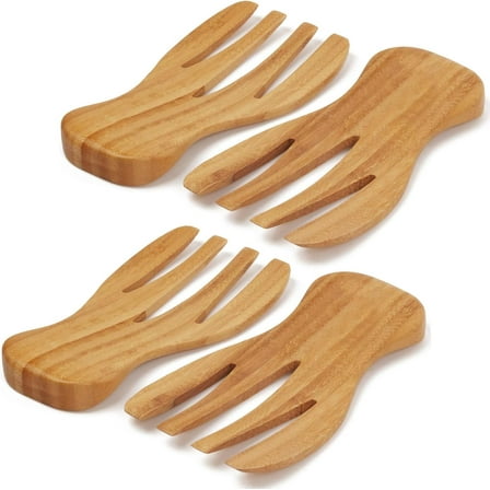 Salad Hands Tosser Salad Servers Tongs Bamboo Kitchen Helper Pack of 4 (4 PC)