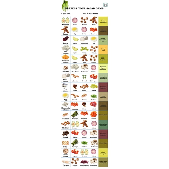 Salad Ingredients Chart Poster Insert 14 inch x 36 inch