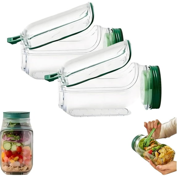 Salad Jar, Mason Jar Salad Container with Side Opening, Dressing Bowl, Sauce Compartments, Microwave-Safe, Microwave, Freezer, and Dishwasher Safe, for Meal Prep (1pcs)