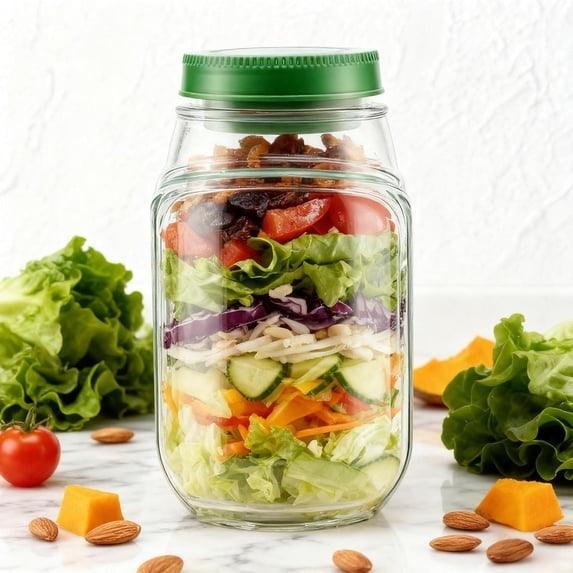 Salad Jar Pod Side Open, Reusable Side Opening Salad Jar with Leakproof Dressing Cup for Picnic, Travel (Green)