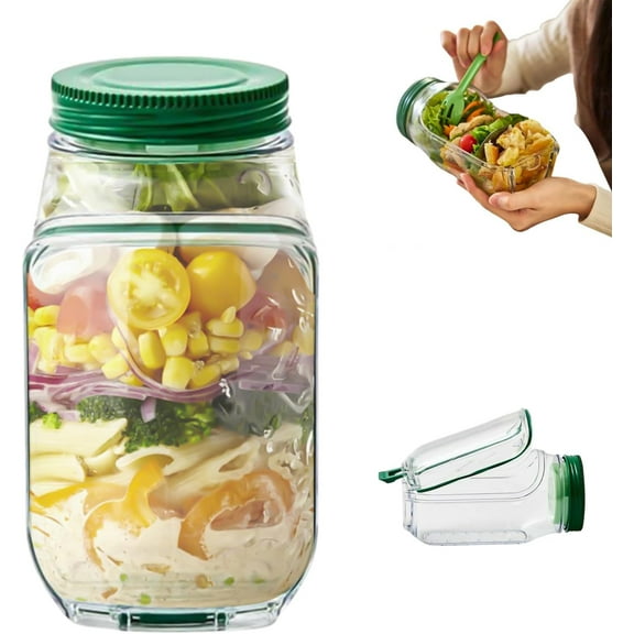 Salad Jar - Salad Pod Mason Jar Side Open with Leakproof Dressing Compartment, Microwave/Dishwasher/Freezer Safe for Meal Prep & Travel (1pcs)