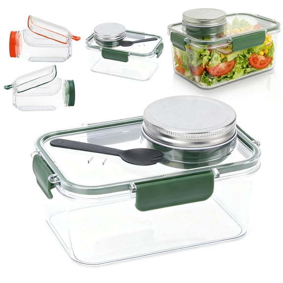 Salad Jar with Side Opening (2nd Gen) Leakproof Vertical Portable Layering Salad Jar with Built-In Dressing Containers, Microwave & Dishwasher Safe Meal Prep Box for Picnic & Travel