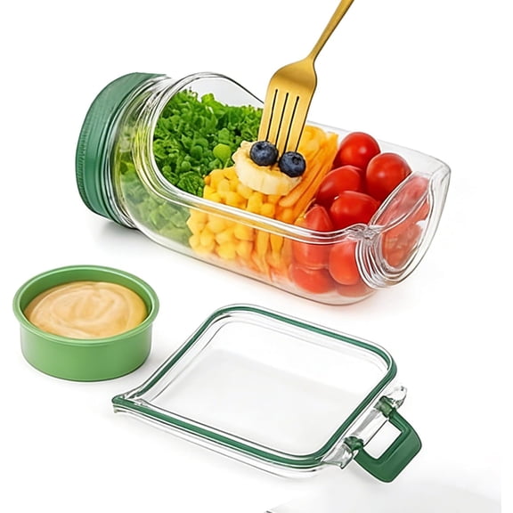 Salad Jar With Side Opening Mason Jar Salad Container Lunch Belt Changing Compartment Leak Proof Portable Pod Jar Microwave And Dishwasher Safe Meal Preparation Box Suitable For Home Office Travel