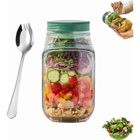 Salad Jar with Side Opening, Mason Jars Salad Container for Lunch with Dressing Compartment, Leak-Proof Portable Pod Jars, Microwave & Dishwasher Safe Meal Prep Box for Home, Office, Travel(3pcs)