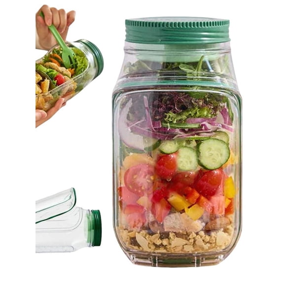 Salad Jar With Side Opening,On-the-Go Lunch Bowl Container for Meal Prep,Portable Food Container for Work,Travel & Daily Use (1P)