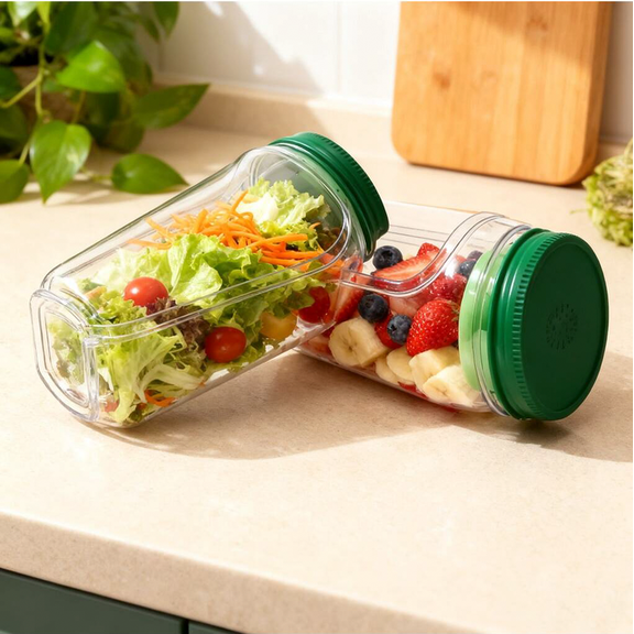 Salad Jar with Side Opening, Leak-Proof Portable Pod Jar, Microwave & Dishwasher Safe Meal Prep Box for Home, Office, Travel