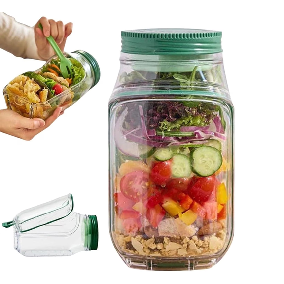 Salad Jar with Side Opening Salad Jars with Dressing Cup Reusable Food Storage for Home Outdoor Travel and Meal Prep