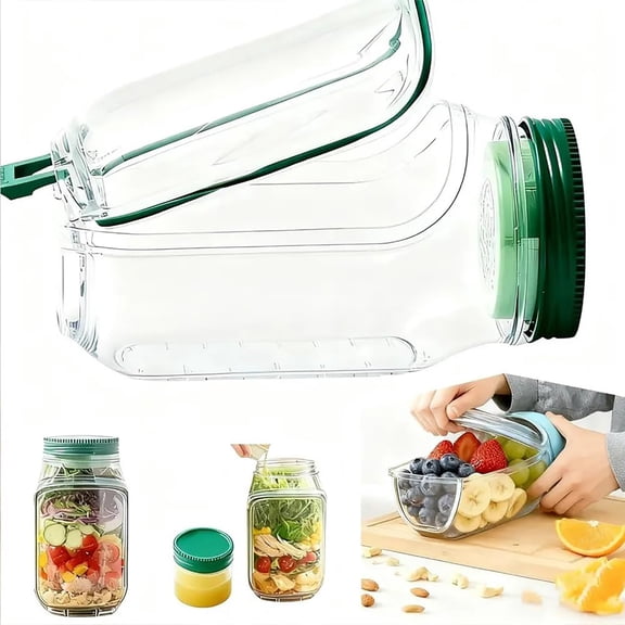 Salad Jar with Side Opening Salad Jars with Dressing Cup Reusable Food Storage for Home Outdoor Travel and Meal Prep