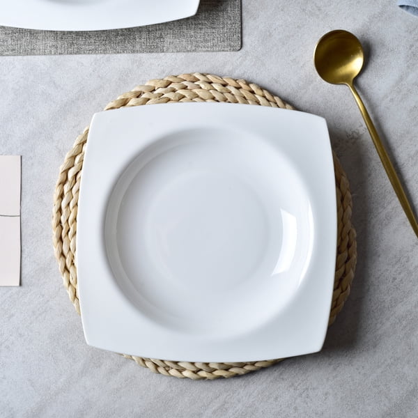Salad Kitchen Plate set for 6,Square Plate Sets for Elegant Dining,Microwave Safe White Plates Ceramic Tableware Set,Ideal for Home or Restaurant