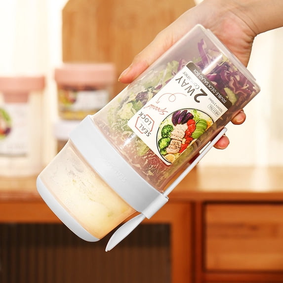 Salad Lunch Box – 8.5 x 3.9 x 3.9in Reusable Acrylic Compartment Container Microwaveable for Work Camping Serving Snacks(White)