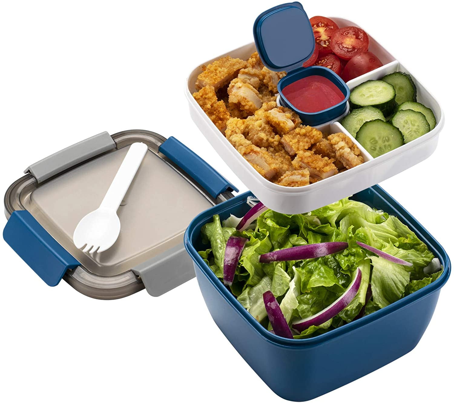 Salad Lunch Container To Go, 52-oz Salad Bowls with 3 Compartments, Salad  Dressings Container for Salad Toppings, Snacks, Men, Women 