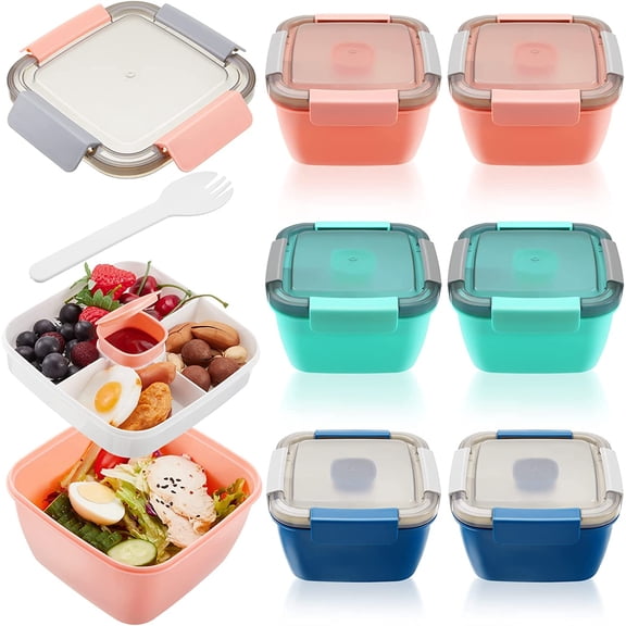 Salad Lunch Containers with Compartments and Reusable Fork, 50 oz Meal Prep Bento Box Set, 6 Piece