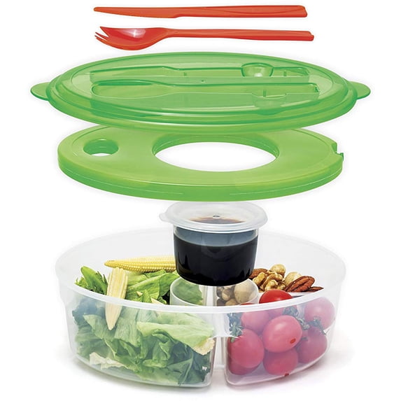 Salad Lunch Dressing Sauce Reusable 6Pc BPA-Free 4-Compartment Container - Green