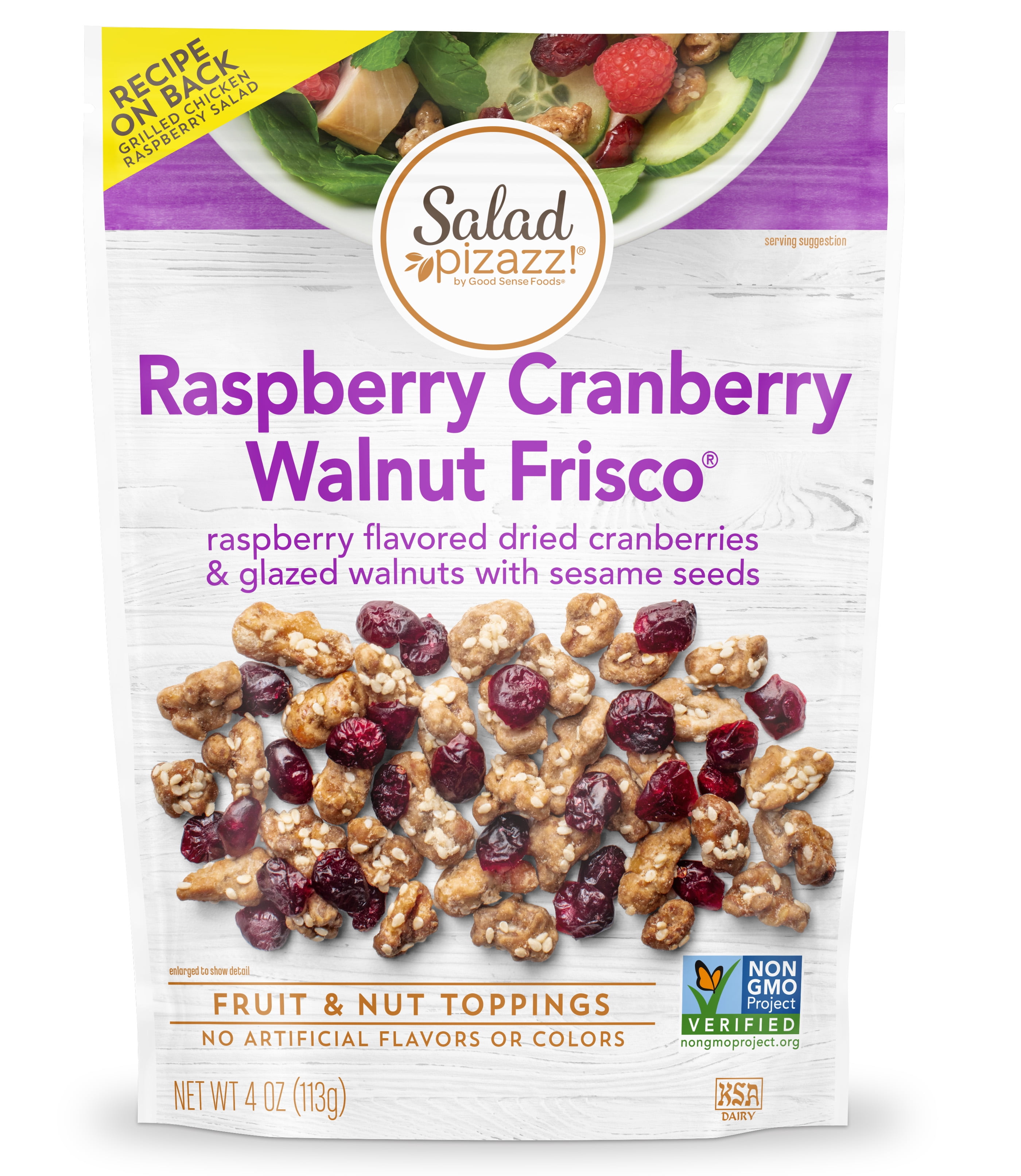 Salad Pizazz Raspberry Cranberry Walnut Frisco Fruit & Nut Topping, 4 oz Resealable Bag