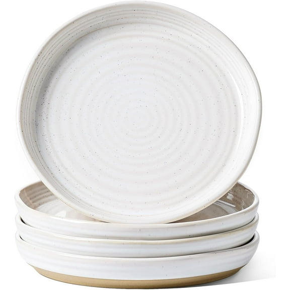 Salad Plates 8 Inch, Flat Dessert Plate Set for Appetizer Bread, Ceramic Dish, Microwave Dishwasher Oven Safe, Housewarming & Wedding Present - Set of 4, Arctic White