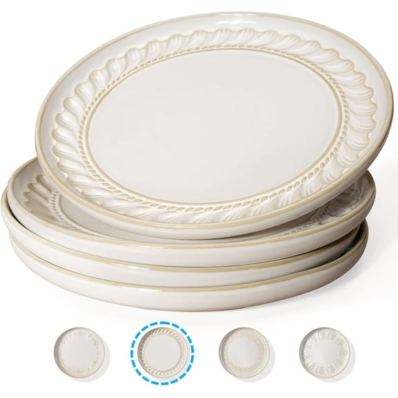 4-Pack 7.5-Inch Embossed Ceramic Salad Plates, Multiple Patterns