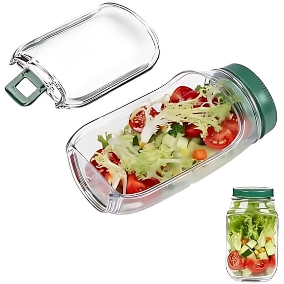Salad Pod Jar with Side Opening Lid, Portable Plastic Snack & Salad Container for Travel, Work, Picnic & Parties (1)