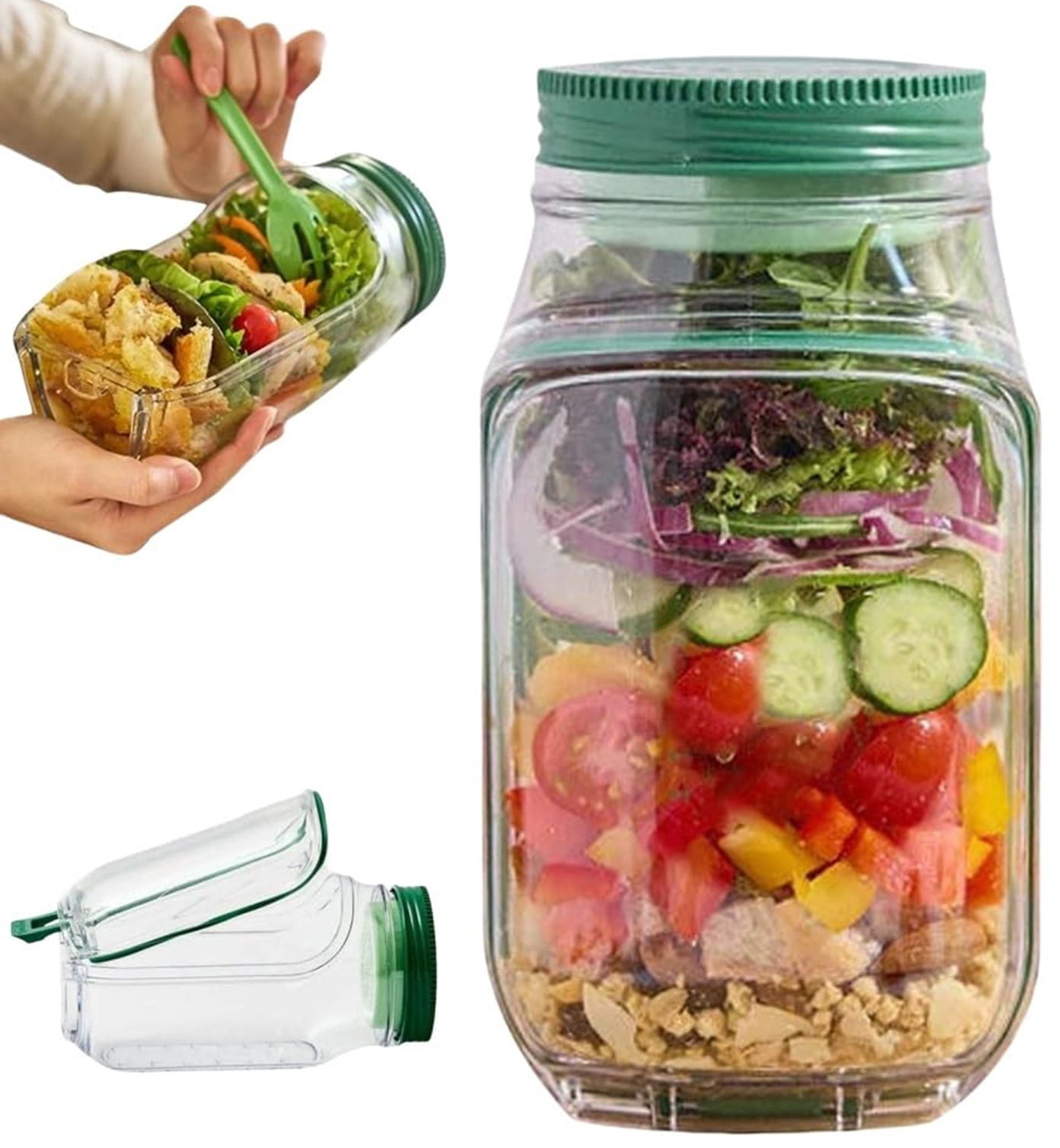 Salad Jar Vatpulk - Bocal à Salade Compartimenté étanche - Micro-ondes/lave-vaisselle - Pour Repas à Emporter