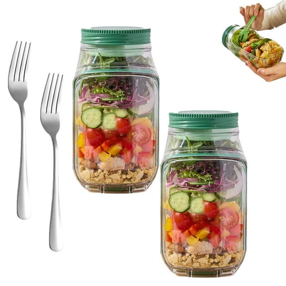 Salad Pod Mason Jar Side Open with Leak-Proof Sauce Dressing Case,All in One Meal Prep Container with Lids,Ldeal for Salads& Lunch Storage,Keep It Fresh,Can Be Used as a Lunch Box
