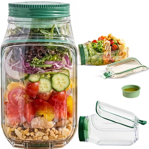 Salad Pod Mason Jar Side Open - Shaker Salad Bottle Container Jars