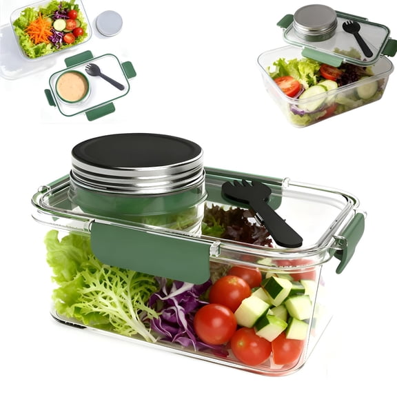 Salad Pod Upgraded-Leakproof Mason Jar Style Lunch Box,Salad Pod JarSalad Pod Mason Jar Side Open,Professional Leak-Proof Seal,Large Salad Jar with Hidden Dressing Containe
