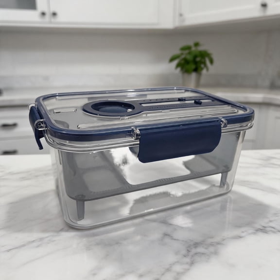 Salad Prep Container, Elevated Drain Tray, Secure Lid, Ingredient , Household Countertop Holder Utility