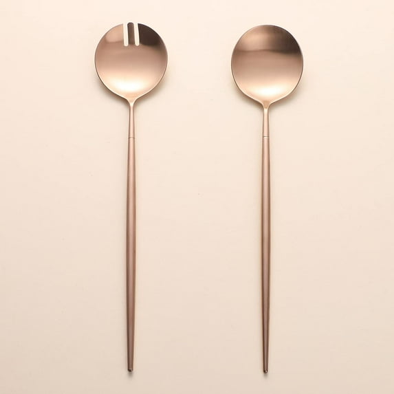 Salad Servers,Spoon and Fork Set 11.41 inch,18/10 Stainless Steel Salad Serving Titanium Plating (Rose gold)