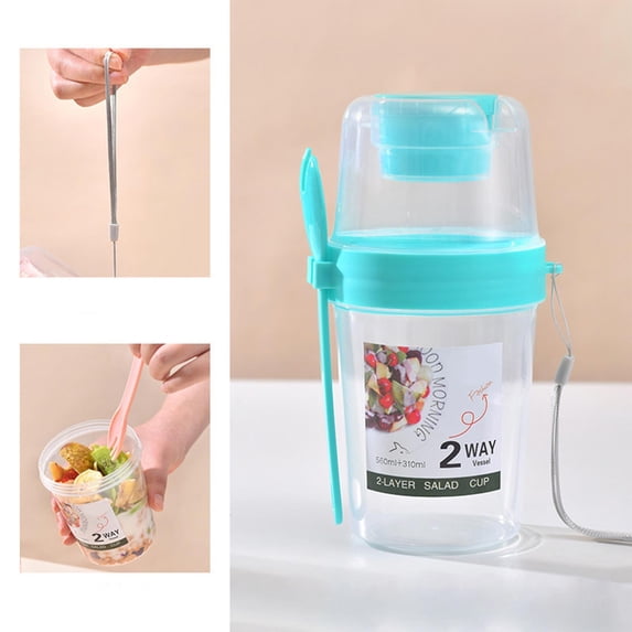 Salad Shaker Cup with Lids and Fork Fresh Salad Shaker Container for Lunch,Portable Breakfast on the Go Cup,Portable Breakfast Meal Vegetable and Fruits,Easy Fill/Clean(17Oz,Mint Green)