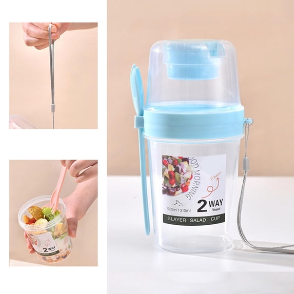 Salad Shaker Cup with Lids and Fork Fresh Salad Shaker Container for Lunch,Portable Breakfast on the Go Cup,Portable Breakfast Meal Vegetable and Fruits,Easy Fill/Clean(17Oz,Light Blue)