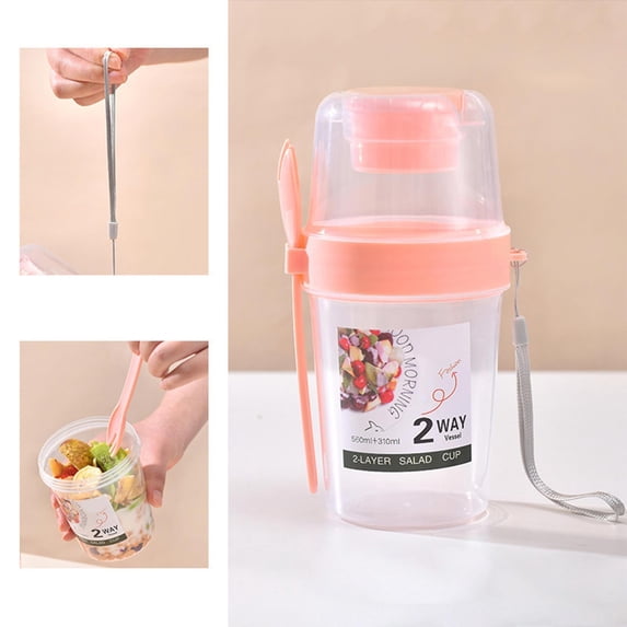 Salad Shaker Cup with Lids and Fork Fresh Salad Shaker Container for Lunch,Portable Breakfast on the Go Cup,Portable Breakfast Meal Vegetable and Fruits,Easy Fill/Clean(17Oz,Pink)