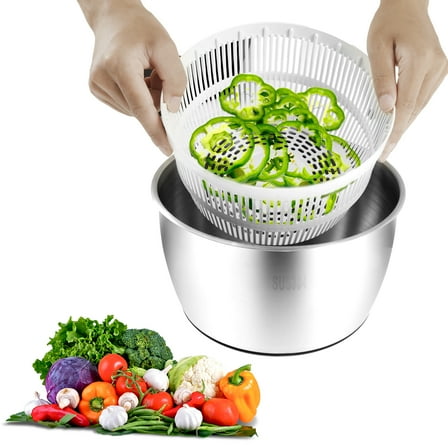 Salad Spinner 304 Stainless Steel Lettuce Spinner 5L Vegetable Dryer with Drainage Hole Nonslip Salad Spinner for Drying Vegetable