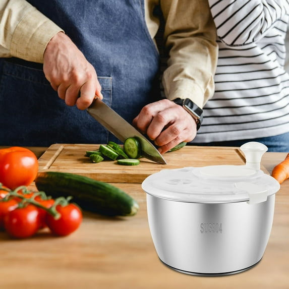 Salad Spinner 304 Stainless Steel Lettuce Spinner 5L Vegetable Dryer with Drainage Hole Nonslip Salad Spinner for Drying Vegetable
