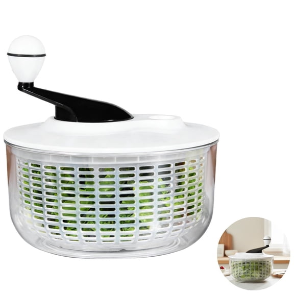 Salad Spinner 5.0L, Large Capacity Lettuce Dryer with Double-Layer Bowl and Extended Handle, Multi-Functional Vegetable and Fruit Washer for Washing, Draining, and Drying