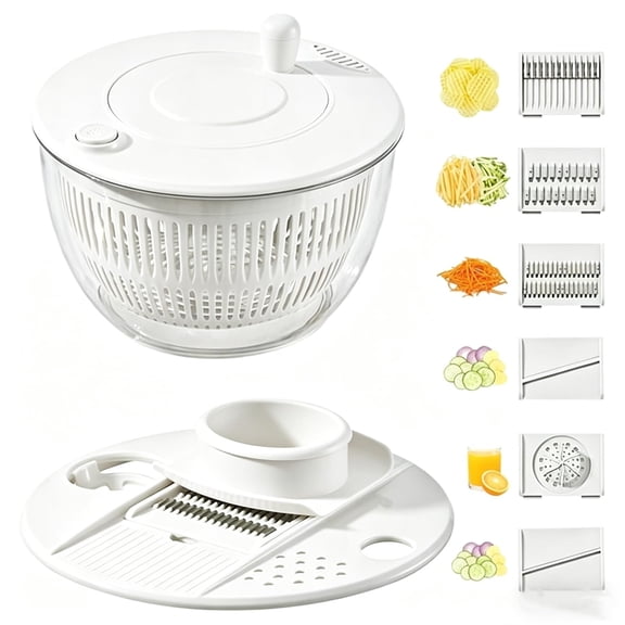 Salad Spinner 7-Pack Multifunction Set,Lettuce and Vegetable Washer with Slicer,Chopper,Shredder,Grater,Salad Bowl with Lid,Easy-to-Use Kitchen Gadget