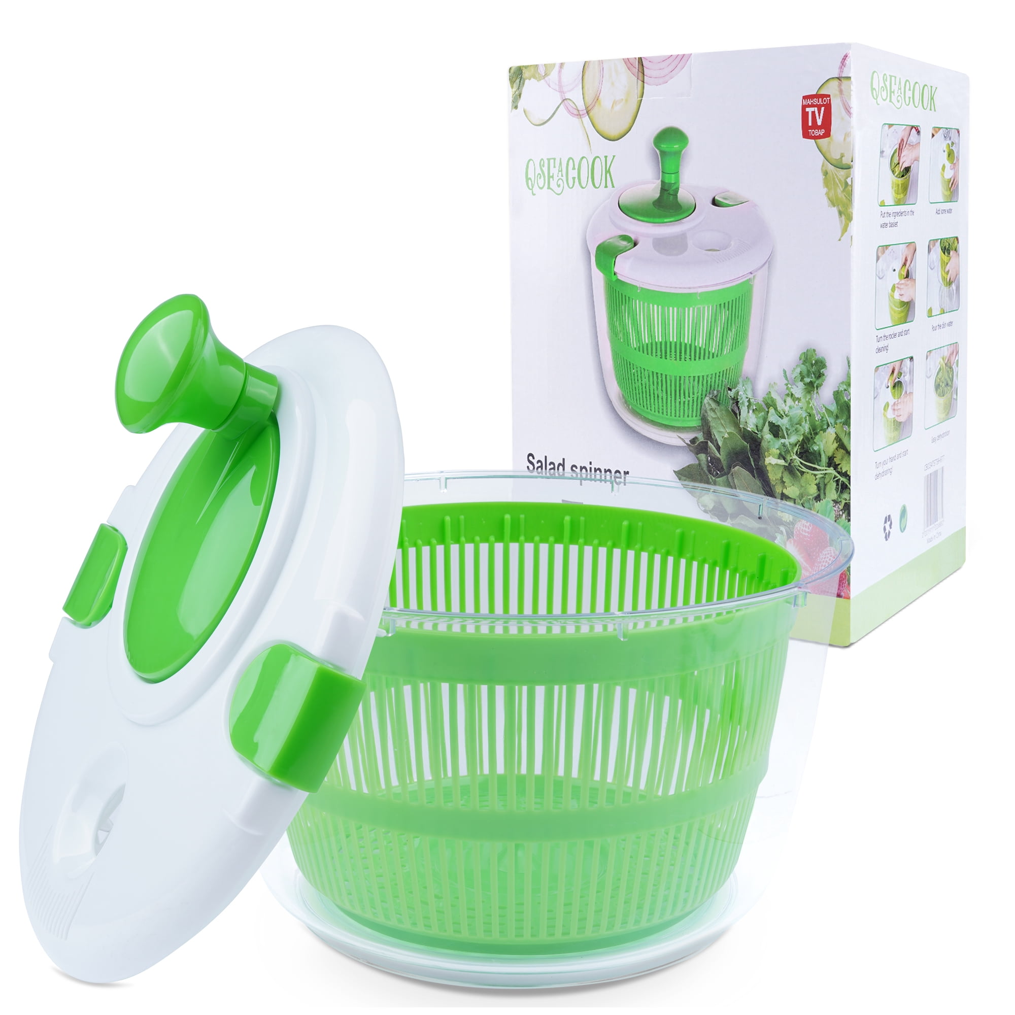 Salad Spinner Large Lettuce Spinner Kitchen Gadgets 5.28 Qt One-Handed Handle Easy Press Super High Efficiency for Home Kitchen Washing & Drying Leafy Vegetables