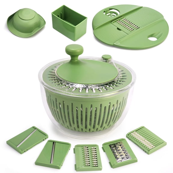 Salad Spinner Large, Vegetables Wash Bowl, Fruits & Herb Lettuce Dryer with 5 Blade Slicer Egg Yolk Strainer Shredder for Efficient Salad Preparation and Food Washing, 4.25Qt
