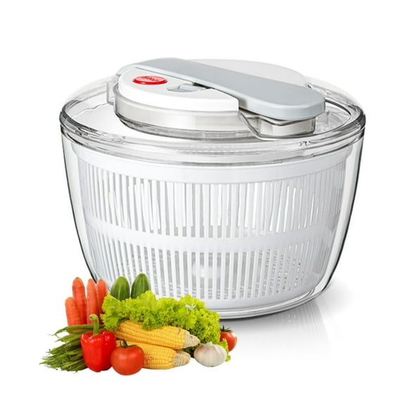 Salad Spinner with Lid, Dingrich 3L Press Type Vegetable Washer Dryer, Lettuce Spinner Drainer Mixer with Bowl and Strainer for Salad Greens, Vegetables, Fruits, Herbs, Berries (White)