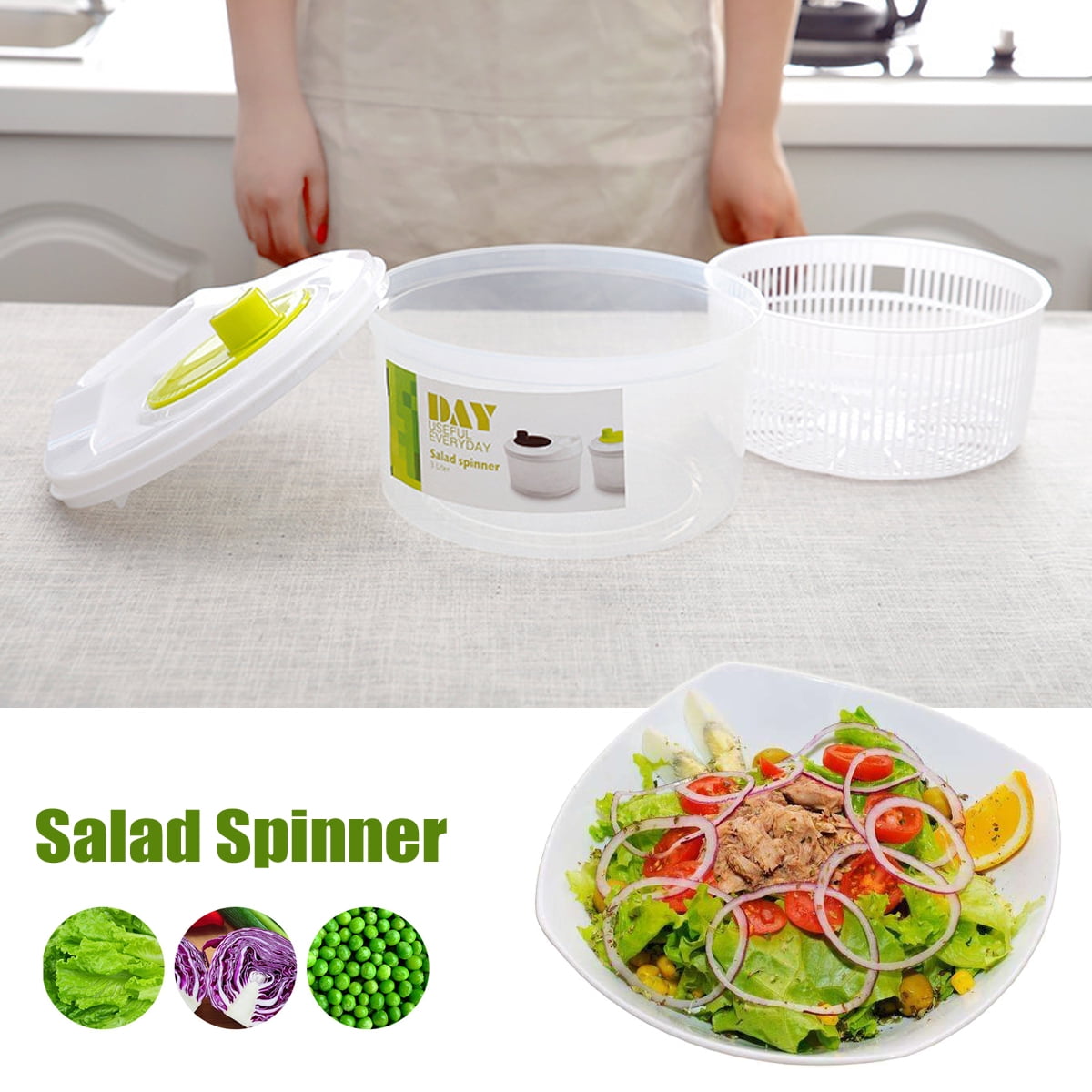 Large Salad Spinner With Drain, Bowl, And Colander - Quick And Easy  Multi-use Lettuce Spinner, Vegetable Dryer, Fruit Washer, Pasta And Fries  Spinner - 5.28 Qt, Kitchen Utensils, Kitchen Supplies, Back To