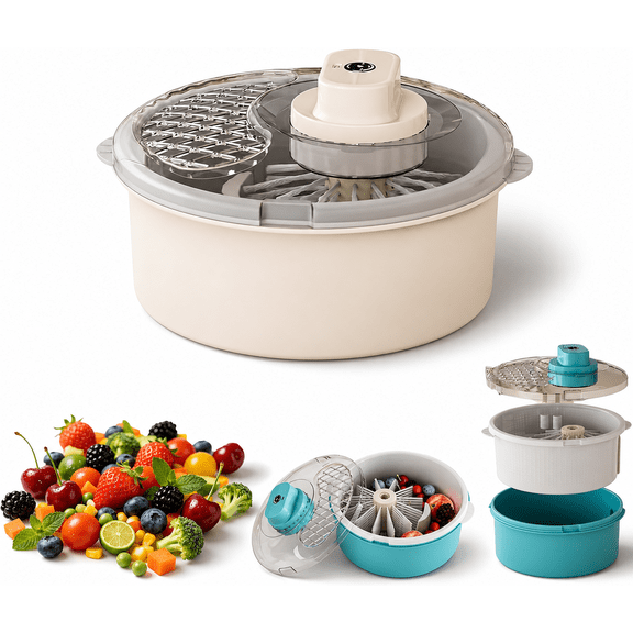 Salad Spinner and Produce Washer, Multifunctional Vegetable Dryer, Electric Lettuce Spinner with Non-Slip Base, Fruit and Veggie Cleaner for Kitchen Prep