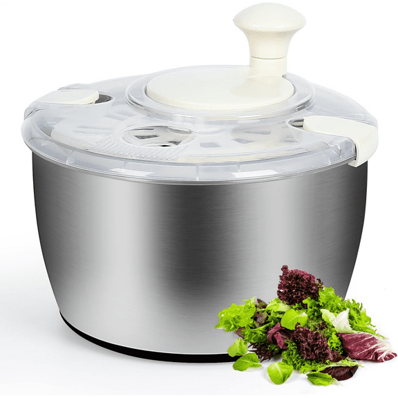 Salad Spinner Stainless Steel Large, Multi-Use Lettuce Spinner Wash Spin and Dry Fruits and Vegetables with Drain Bowl Colander Spinner (5 Qt), Good Kitchen tools and gifts