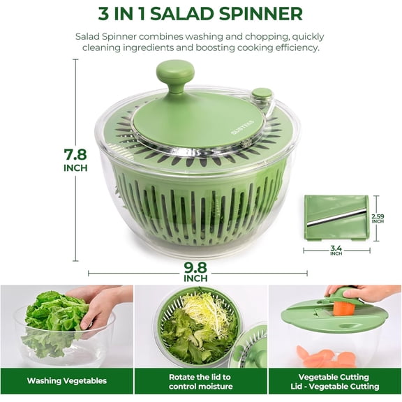 Salad Spinner with Slicer and Stainless Steel Salad Spinner with Slicer, 4.2QT