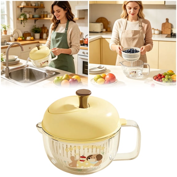 Salad Washer And Spinner, Fruit And Vegetable Washer & Dryer, Lettuce Spinners With Vegetable Washing Basket, Fruit Washing Bowl, Easy-Clean Kitchen Gadget For Greens(Yellow,17x17x21cm)