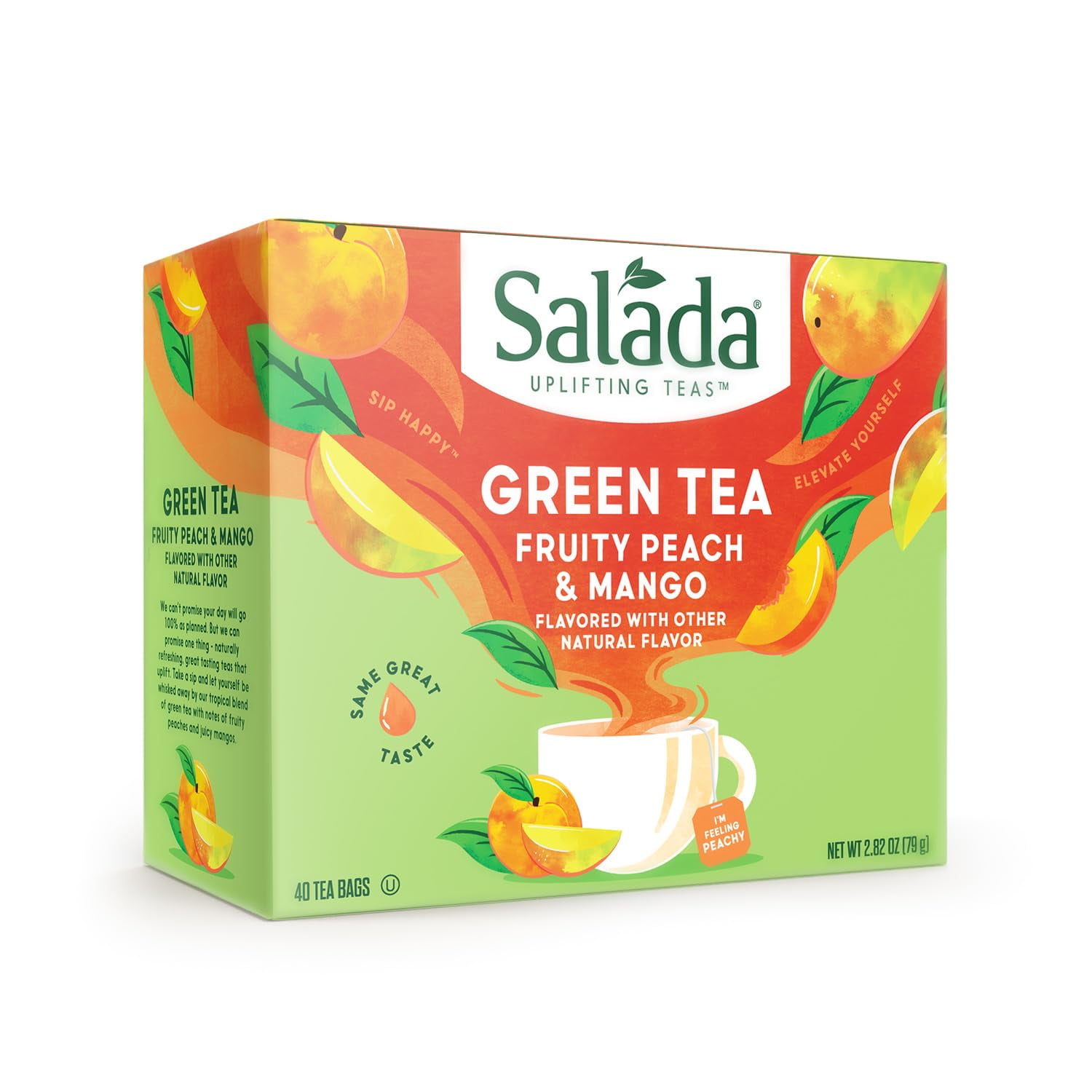 Salada Fruity Peach Mango Green Tea with 40 Individually Wrapped Tea