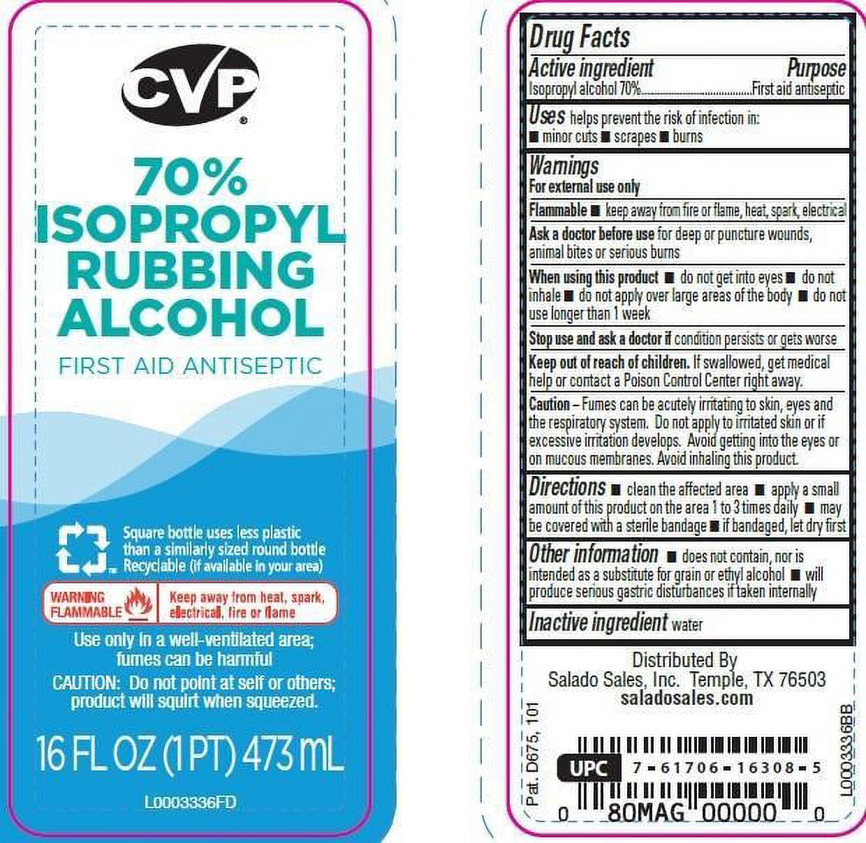 Salado Sales CVP  Rubbing Alcohol, 16 oz