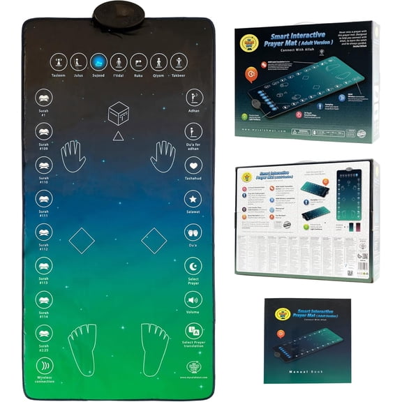 My Salah Mat for Adults - Smart Interactive Prayer Mat for Adults & Reverts Learning Surahs, Salah, Duas, & More - Muslim Prayer Rug with 25 Touch Keys, Padded Prayer Mat Layer, & Speaker for Ages 8+