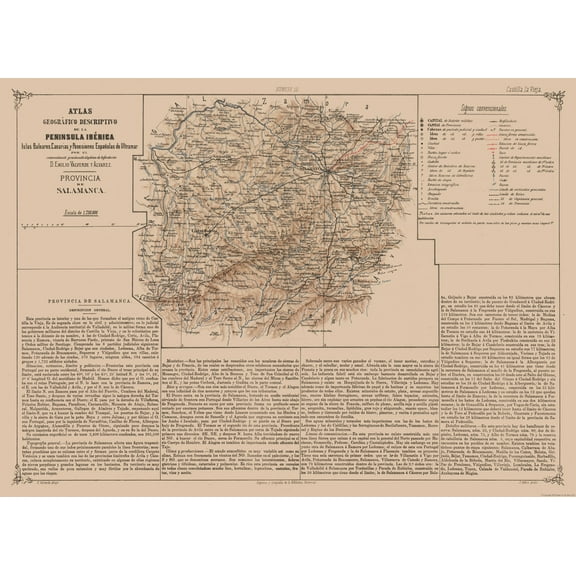 Historic Map - Salamanca Spain - Valverde 1880 - 31.62 x 23 - Vintage Wall Art